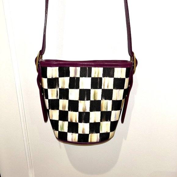 MacKenzie-Childs Purple and Black Checkered Crossbody Bag - Picture 6 of 13